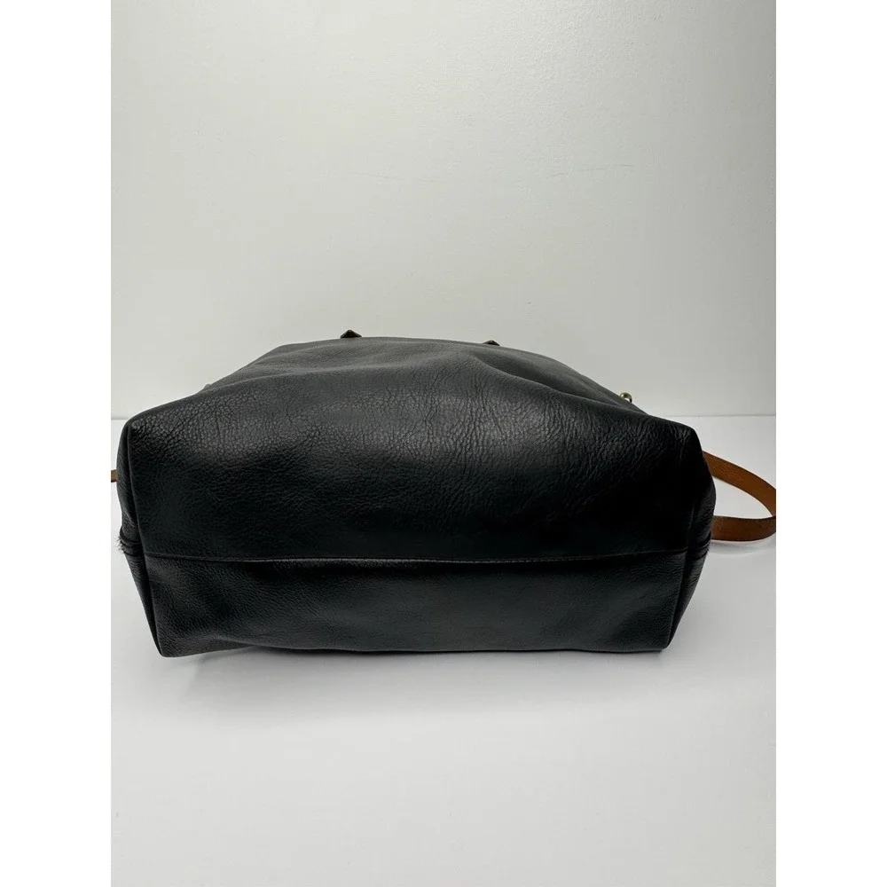 Madewell Black Thick Leather Zip Closure Double Handle Satchel Shoulder Bag‎